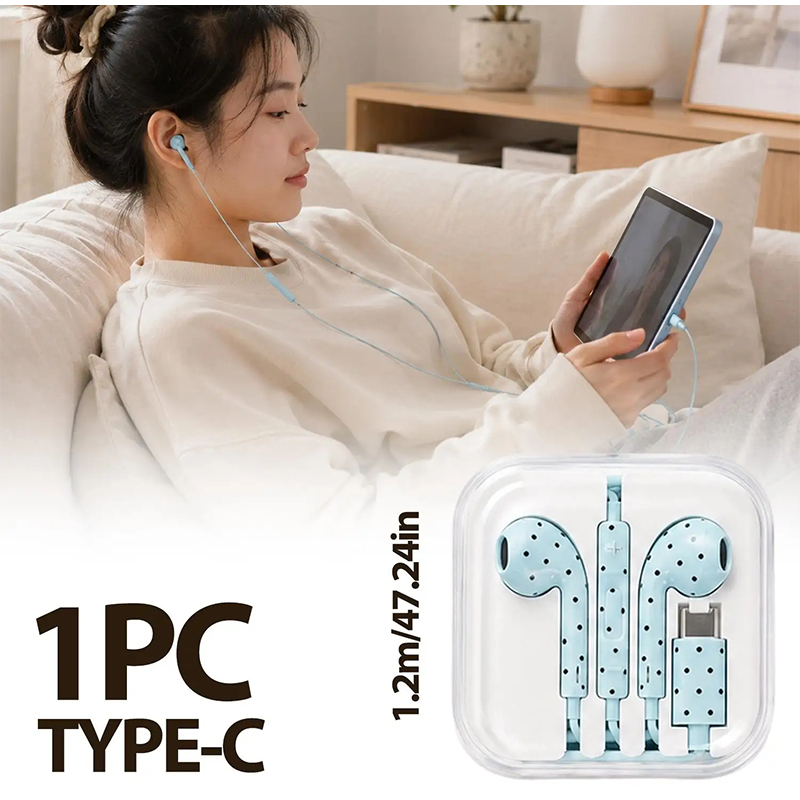 Wired Earphone Mic - سماعة أذن داخلية بنمط نقاط البولكا